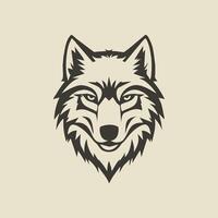 Illustration of wolf's face, sharp and angular features, bold yet clean black lines, symmetrical design, centered on a solid white background vector