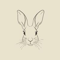 Illustration of rabbit's face in a flat minimalist style, gentle curves and sharp details, clean and symmetrical black lines, solid white background vector