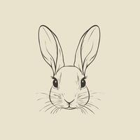 Illustration of rabbit's face in a flat minimalist style, gentle curves and sharp details, clean and symmetrical black lines, white background vector