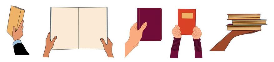 Hands holding books and a book on a white background vector