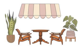 A drawing of a table and chairs with a table and chairs vector