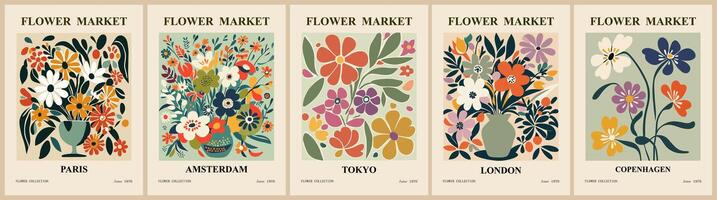 A set of four posters with different floral designs vector