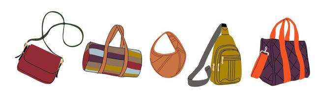 A group of different handbags on a white background vector