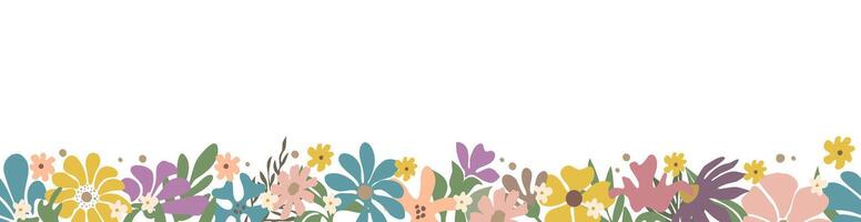 A colorful field of flowers with a white background vector