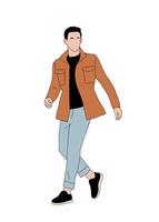 A man in a jacket and jeans walking vector