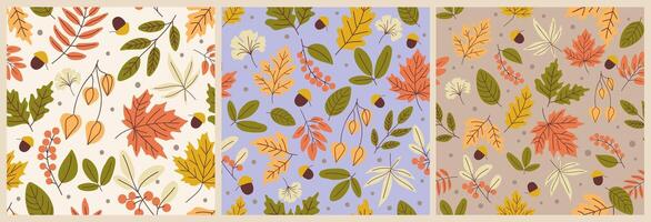 Four different patterns with leaves and flowers vector