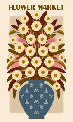 A flower market poster with a vase of flowers