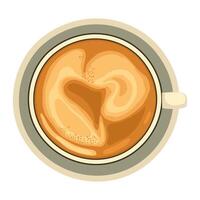 Cup of coffee with milk foam. Top view of latte, cappuccino mug. vector