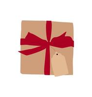 A brown box with a red ribbon and a price tag vector