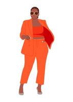 An illustration of a woman in an orange suit vector
