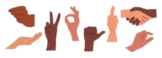 A set of different hands with different gestures vector