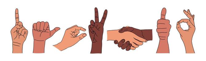 A group of hands with different colors and shapes vector