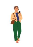 An illustration of a woman with a cell phone vector