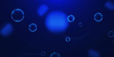 Futuristic and fuzzy bubbles with wave flow. Blue liquid bubbles vector