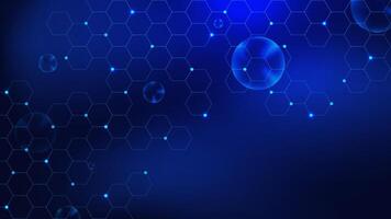 Hexagon pattern with blue bubbles and glowing particles vector