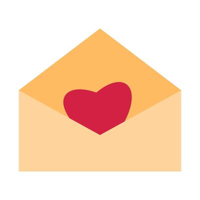 Envelope with a heart inside. Mail, love letter or stationery theme. Valentines Day element in flat style isolated on white background
