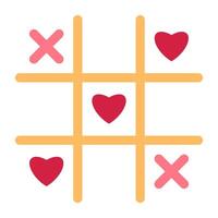 Single hand drawn element cross-zero game for greeting cards, posters, stickers and seasonal design. Isolated on white background. Flat style Valentines Day element with hearts. vector