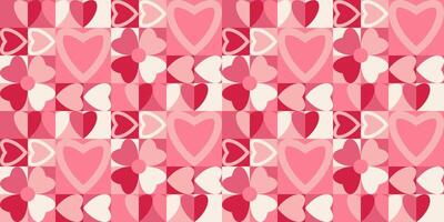Abstract shape Valentine's day geometric seamless pattern with hearts. Trendy minimalist geometry cover design. Red and pink mosaic endless background for sale banner print vector