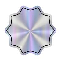 Realistic mockup hologram round wavy sticker. Holographic empty circle label, stamp in rainbow colors. Line with jagged edges. Illustration of silhouette blank for tag, badge, certificate, coupon vector