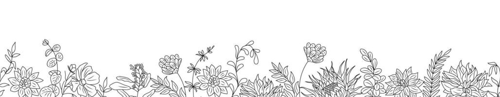 A drawing of a field of grass with flowers vector