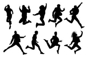 Silhouettes of people jumping in different poses vector