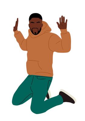 An illustration of a man kneeling down with his hands up