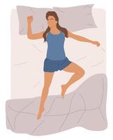 A woman is sleeping in bed with her arms up vector