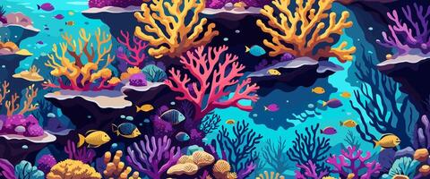 Underwater coral reef with fish and corals vector