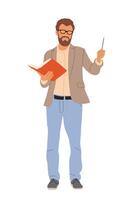A man with glasses and a beard is holding a book vector