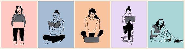 A group of women sitting on a couch vector