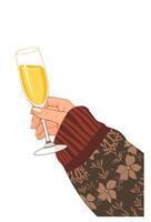 A hand holding a glass of champagne vector