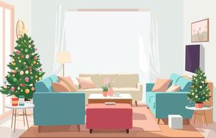 Christmas interior with christmas tree and sofa vector