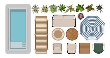 An illustration of a pool and furniture vector