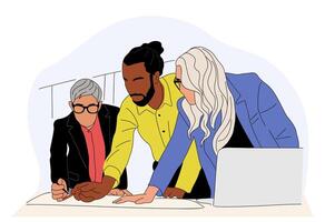 Three people are working on a project together vector
