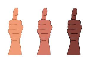 Three different colored hands showing the thumbs up vector