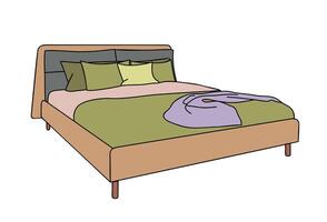 A bed with a green and purple comforter vector