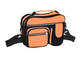An orange and black bag with a zipper vector