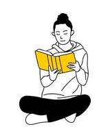 A woman reading a book in a sitting position vector