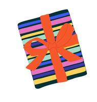 A colorful gift wrapped in a striped pattern vector