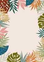 Summer background with colorful leaves of tropical palm tree, banana and monstera. Elegant backdrop decorated with foliage of exotic jungle plants. Natural frame or border vector