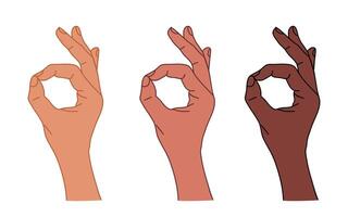 Three hands with different colors and shapes vector