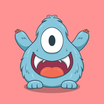 Playful monster with huge eyes, a toothy grin, and a welcoming smile.