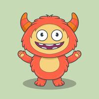 Cheerful little monster with exaggerated eyes, a wide toothy grin, and an inviting expression vector