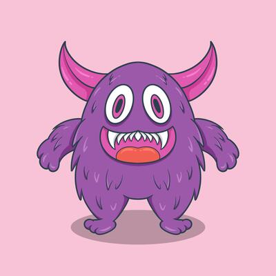 little monster with exaggerated eyes, a wide toothy grin, and an inviting expression