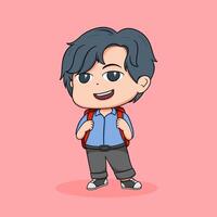 Charming Chibi School Boy with Backpack vector