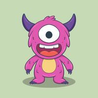 Endearing cartoon monster with glowing big eyes, sharp but friendly teeth, and a warm grin vector