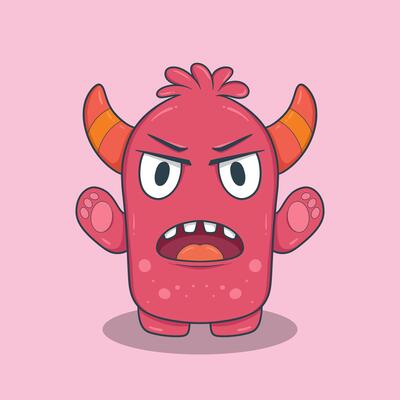 Cartoon Monster Character with large eyes sharp teeth