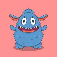 Funny cartoon creature with bulging eyes, sharp yet harmless teeth, and a joyful smile vector