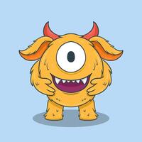 adorable Cartoon Monster Character with large eyes, sharp teeth, and a friendly smile vector