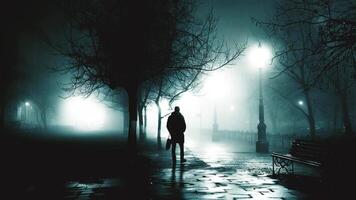 A person walking in the dark on a path video